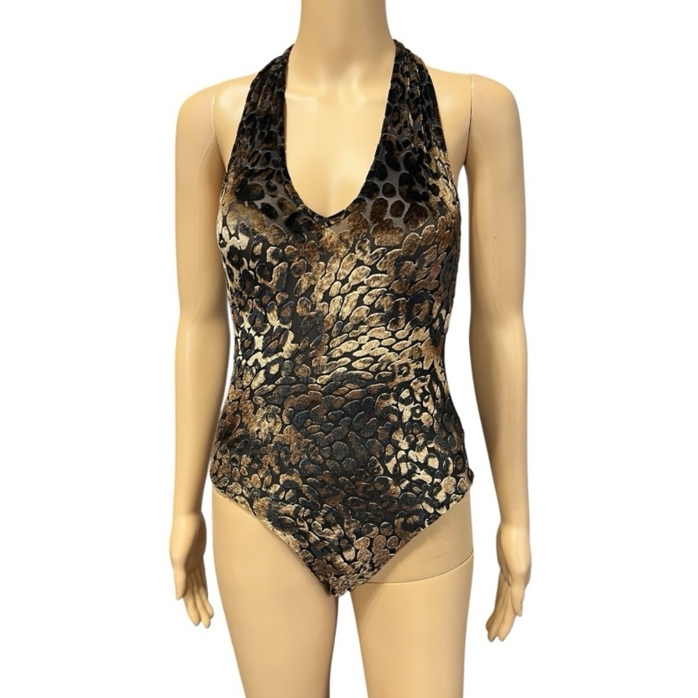 Zara Bodysuit Burnout Velvet Animal Print Circular Collection Top Size S